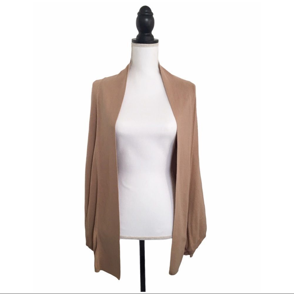 Metro 7 Open Front Draped Cardigan Long Sleeve Natural Tan Women’s US Medium